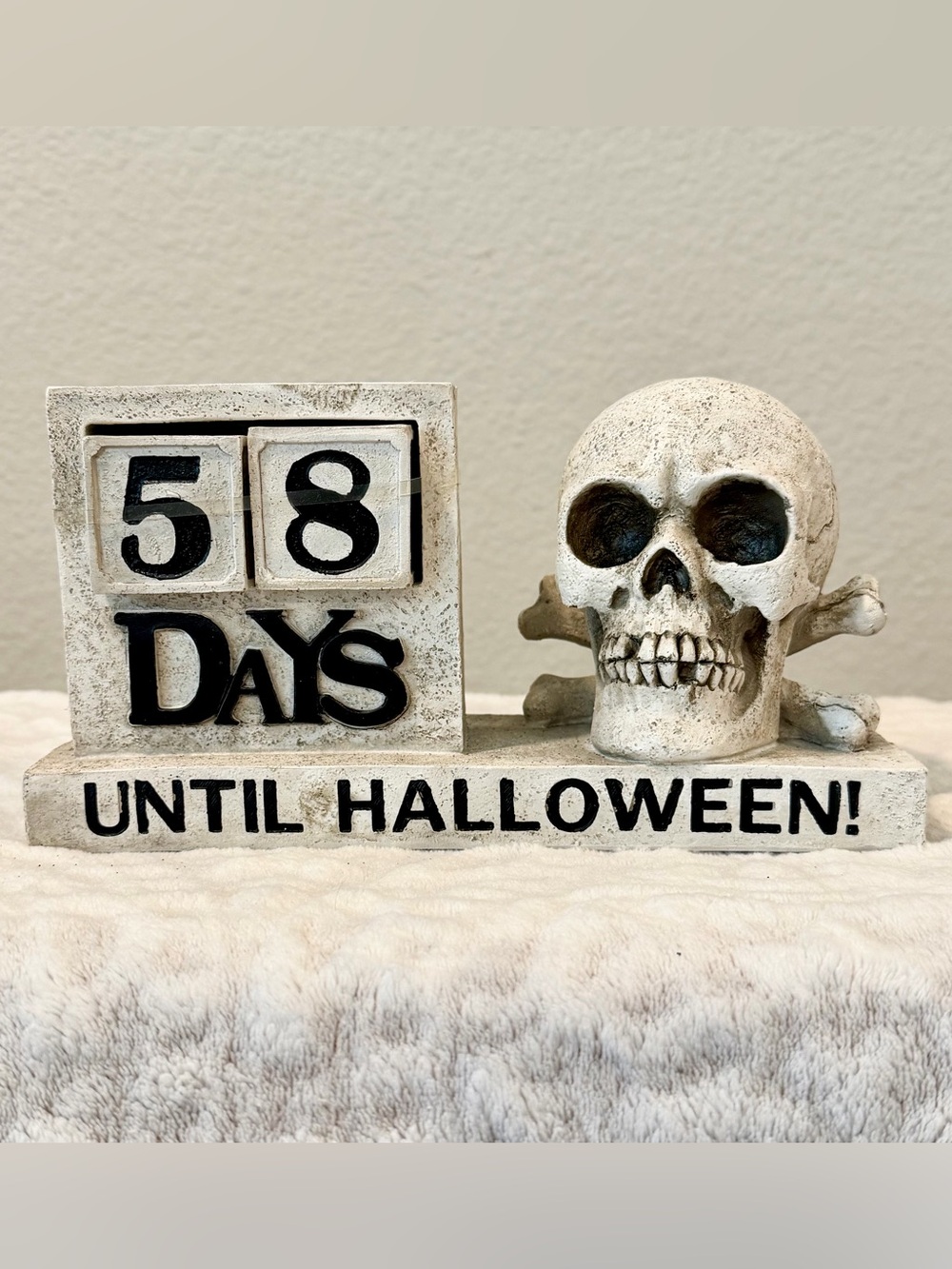NWT, White Skull Countdown Sign - Halloween Table Decor